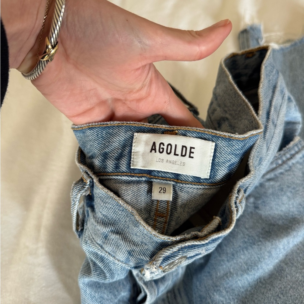 Agolde Blue Straight Leg Jeans with Distressed Look